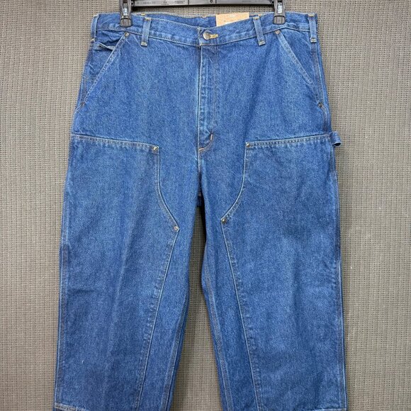 Carhartt Mens 38x34 Blue Loose Original Fit Double-Front Denim Logger Dungarees - Picture 9 of 11